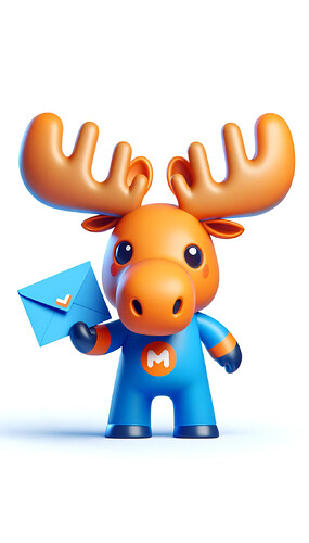DALL·E 2023-12-10 15.23.09 - Create a 3D mascot concept that is a cute orange and blue moose (elk) for the Defold game engine, exactly matching the provided design, with the addit